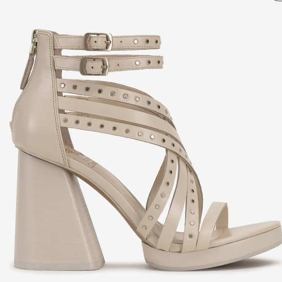 VINCE CAMUTO Nanthie Leather Studded Strappy Platform Sandals In Warm Vanilla - Picture 3 of 14